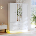 Guarda-roupa com 3 portas, armário de quarto com espelho e 4 gavetas.