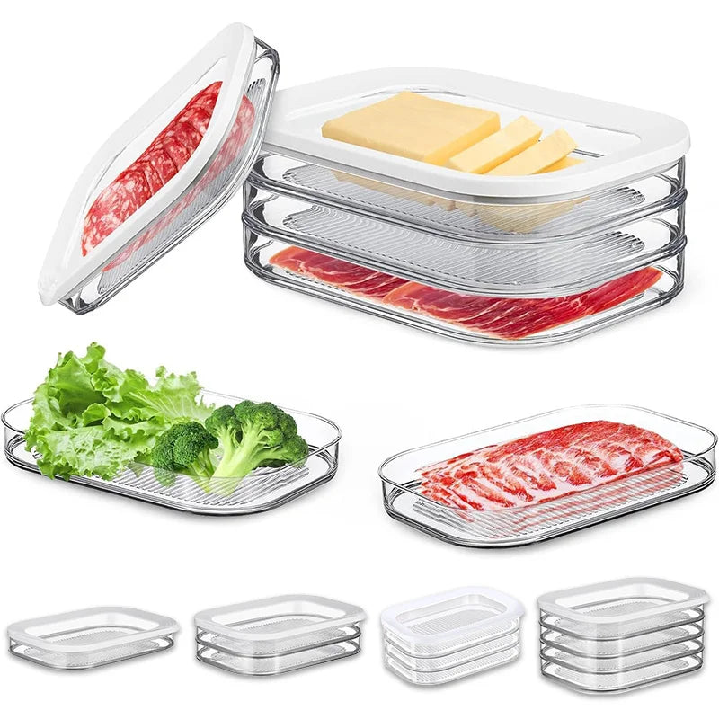 Recipiente de carne para geladeira, recipientes empilháveis de armazenamento de cortes frios com tampas transparentes para carne de deli, bacon, queijo e preparação de refeições