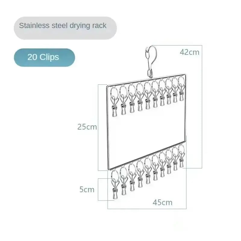 Varal de roupa em aço inoxidável com vários prendedores, resistente à ferrugem, economiza espaço, ideal para meias, roupa interior, varanda e lavanderia [YY32].