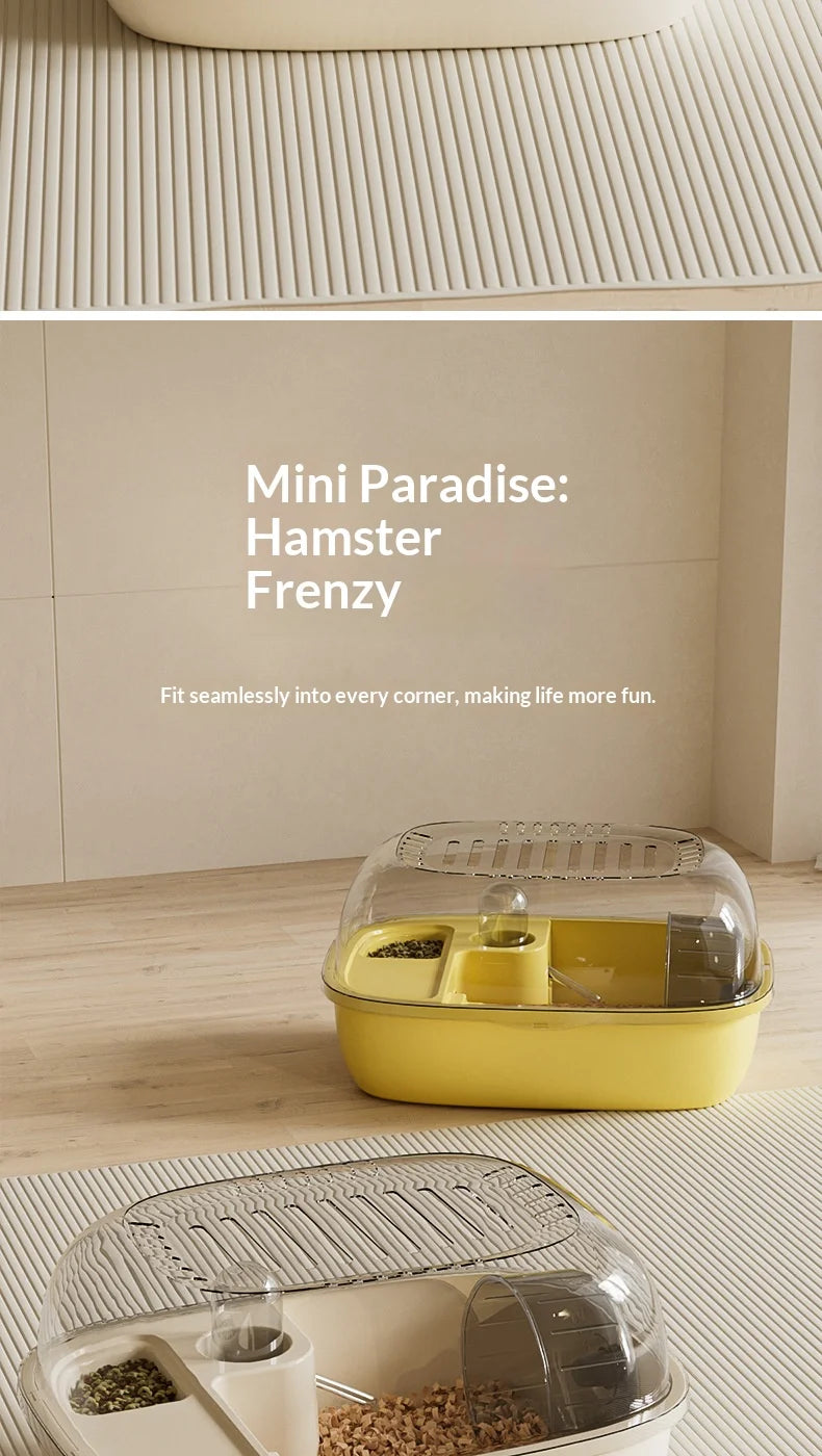 Gaiola de Luxo para Hamster Dourado de Grande Capacidade, Habitat Villa com Plataforma Grande de 2 Camadas, Ninho para Esconderijo, Suprimentos para Pequenos Animais de Estimação