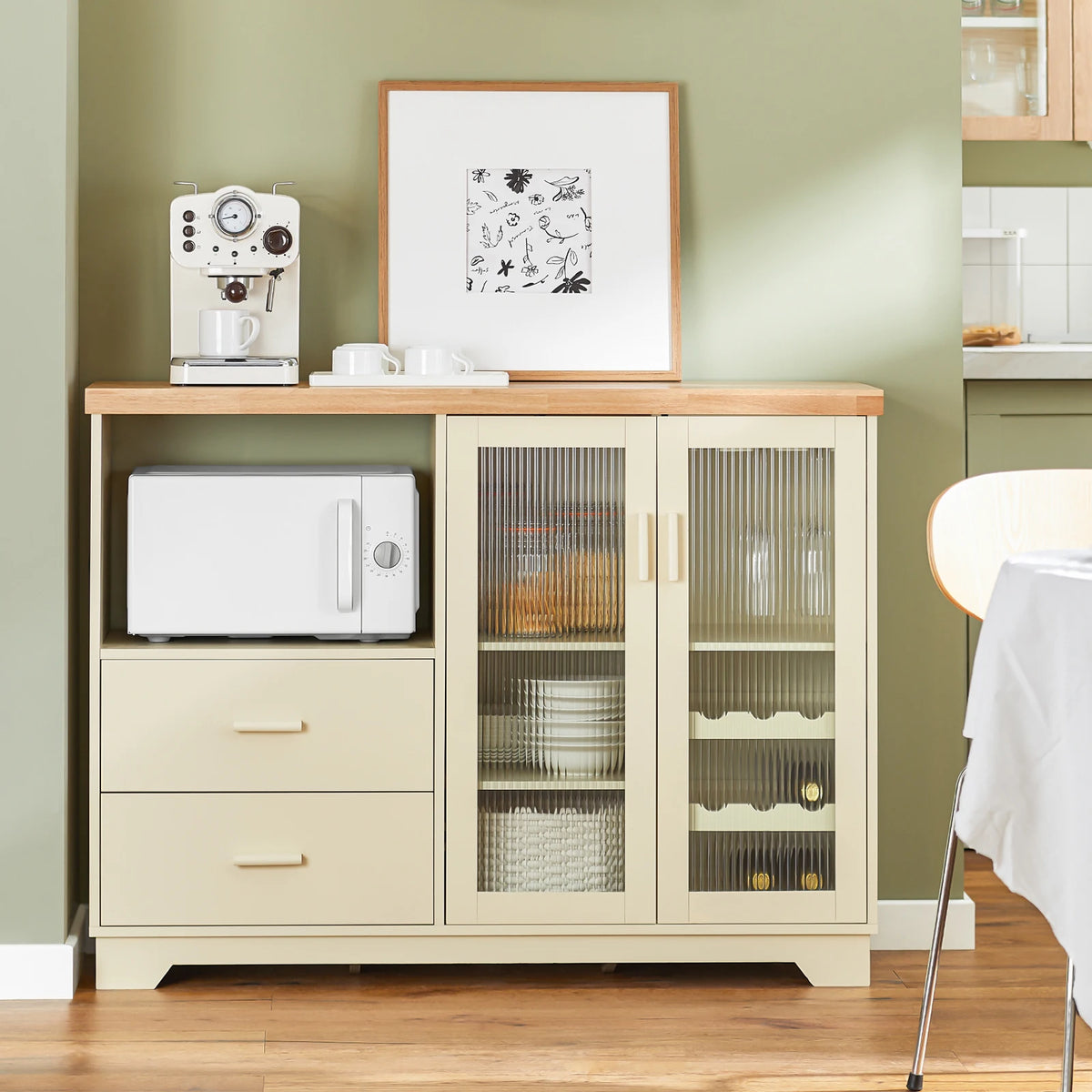 SoBuy FSB81 Buffet Buffet com 2 portas de vidro Armário de cozinha Armário de corredor Armário lateral Armário de micro-ondas