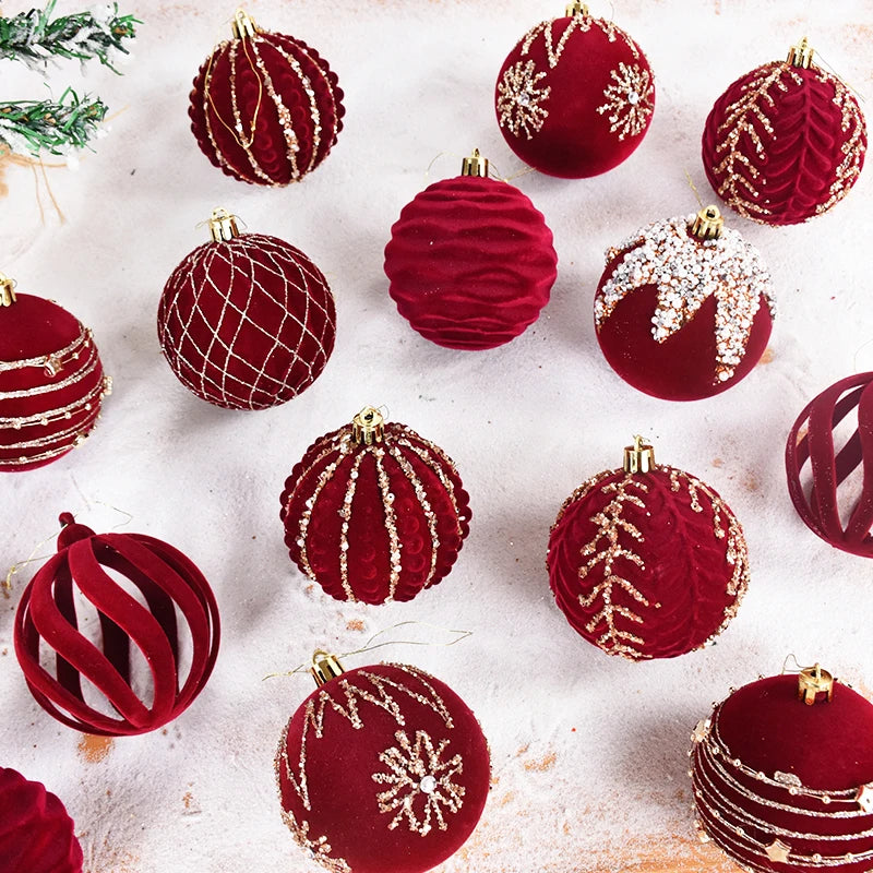 4 pçs 8cm vinho vermelho bola de natal ornamento decoração da árvore de natal esferas pingente textura de veludo bola ano novo decoração para casa
