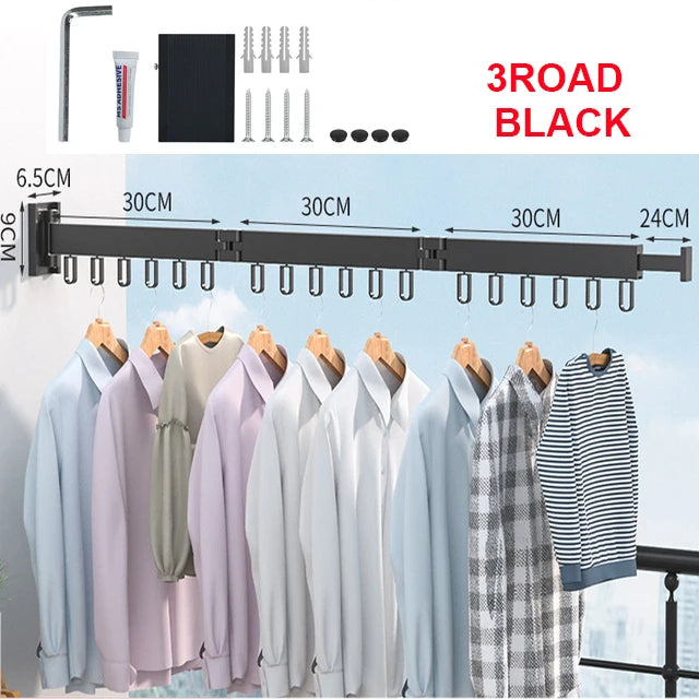 Rack de secagem de roupas-retrátil dobrável forte suporte de carga interior de parede de alumínio simples e conveniente rack de roupas