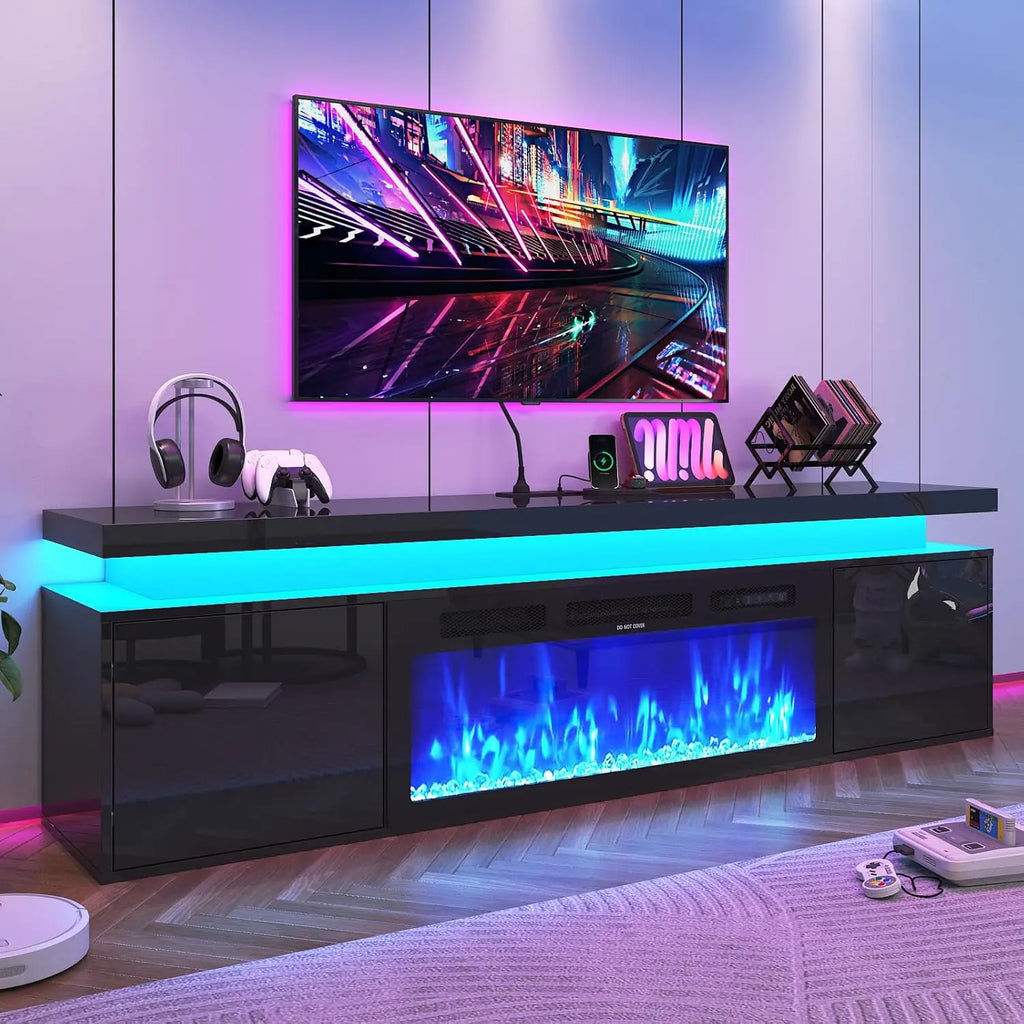 Suporte de TV Flutuante de 70 polegadas com Lareira de 36 polegadas para TVs de até 80 polegadas, Centro de Entretenimento com Lareira LED de Alto Brilho, Personalizável