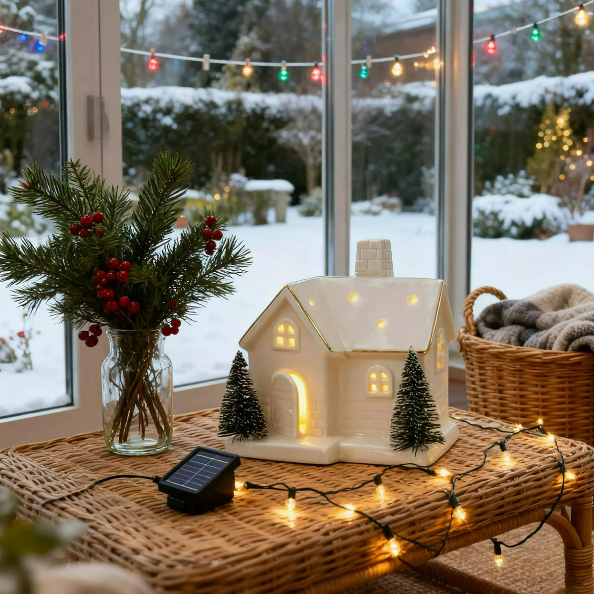 Enfeites de Cerâmica Criativos para Árvore de Natal: Casa de Neve Luminosa para Arranjo de Cenário e Pequenos Enfeites de Mesa