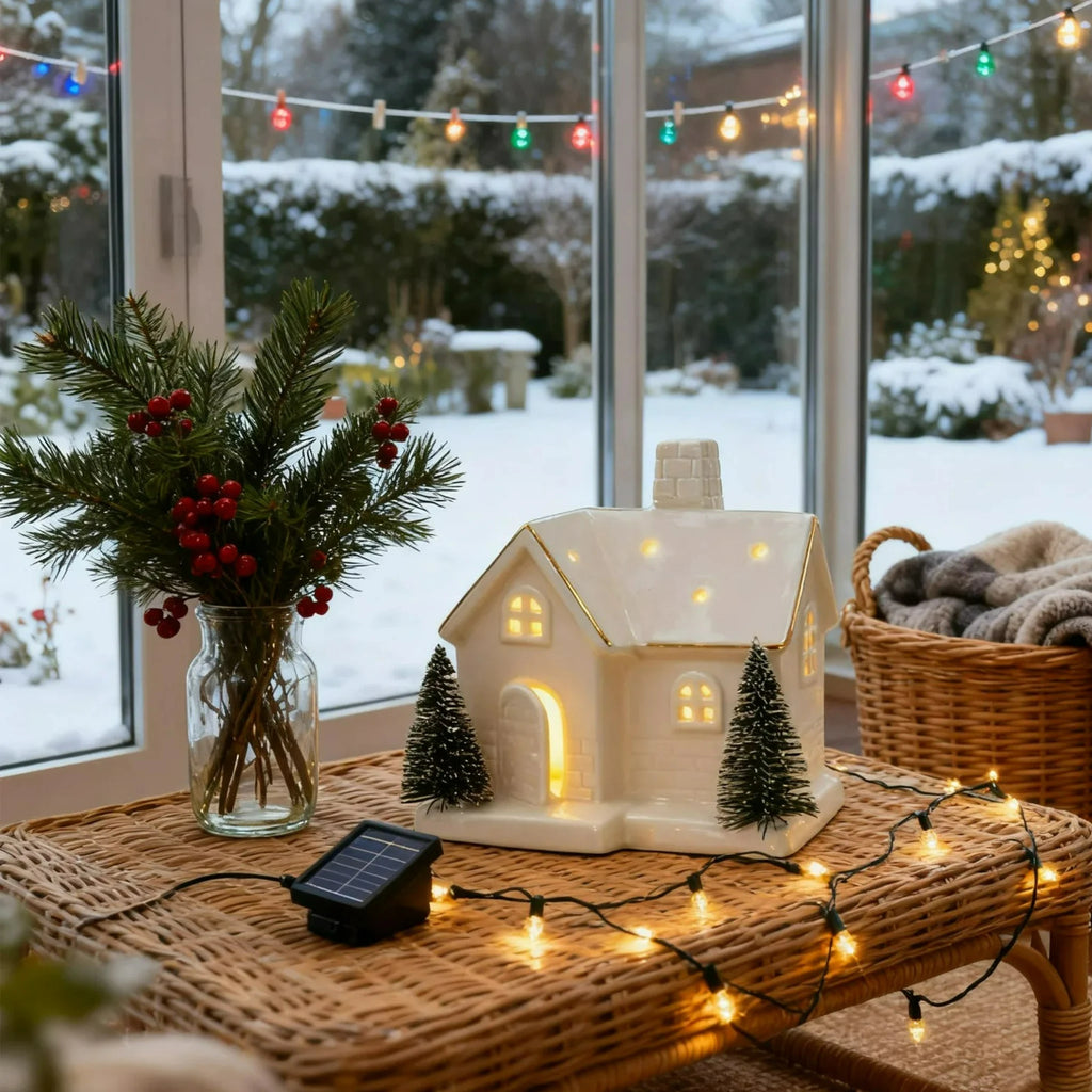 Enfeites de Cerâmica Criativos para Árvore de Natal: Casa de Neve Luminosa para Arranjo de Cenário e Pequenos Enfeites de Mesa
