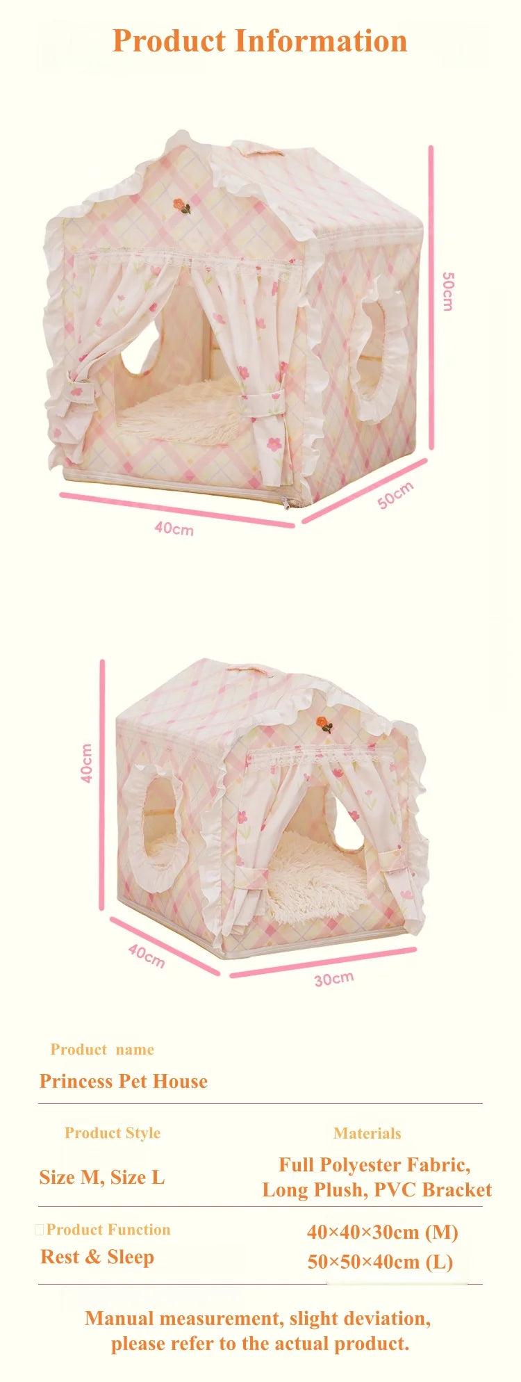Casa para Gatos Floral Fofa com Tenda, Cama Semi-Fechada Removível e Lavável para Gatos/Cães