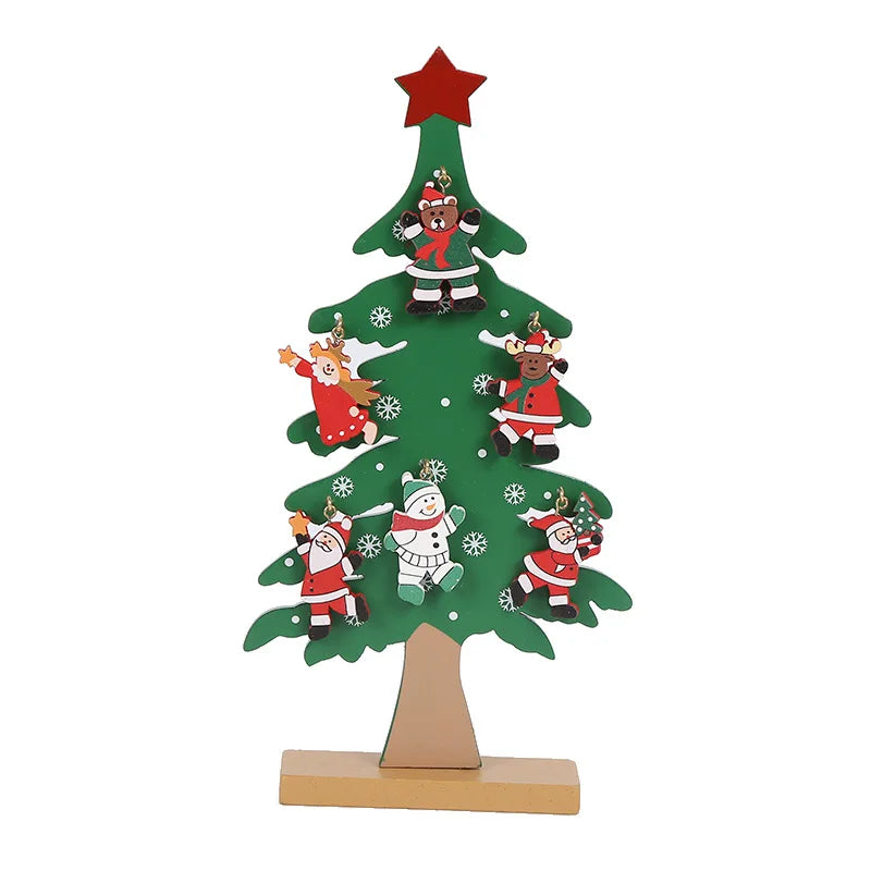 Árvore de Natal artesanal para crianças, DIY, madeira estéreo, layout de cena, decorações, ornamentos, pingente