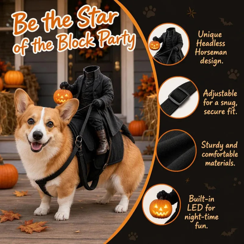 Fantasia de Gato Cavaleiro Sem Cabeça para Festa de Halloween, Ilusão 3D Assustadora de Cavalo, Fantasias de Cavaleiro Sem Cabeça para Animais de Estimação, Cosplay de Cavaleiro das Trevas
