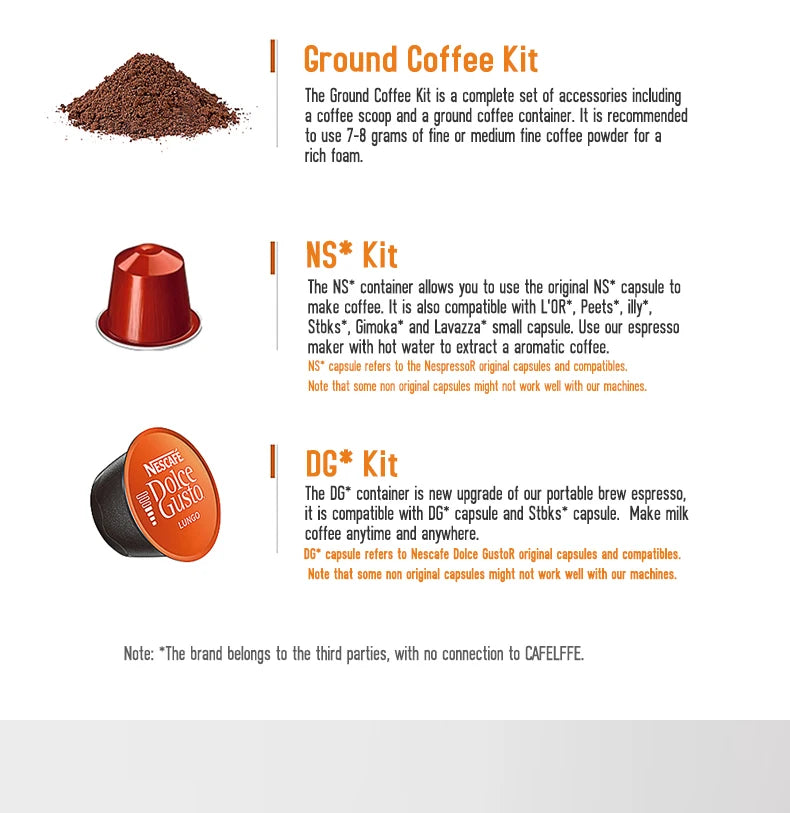 Máquina de Café Portátil Cafelffe 3 em 1, Cafeteira Manual para Cápsulas e Café Moído, Espumador de Leite, Preparador Manual para Viagens e Presentes