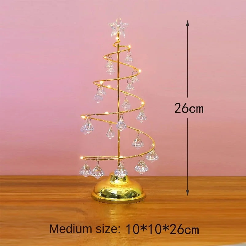 Galvanizado Árvore De Ferro LED Luzes Noturnas, Cristal Luminoso, Decoração De Mesa, Presentes De Natal