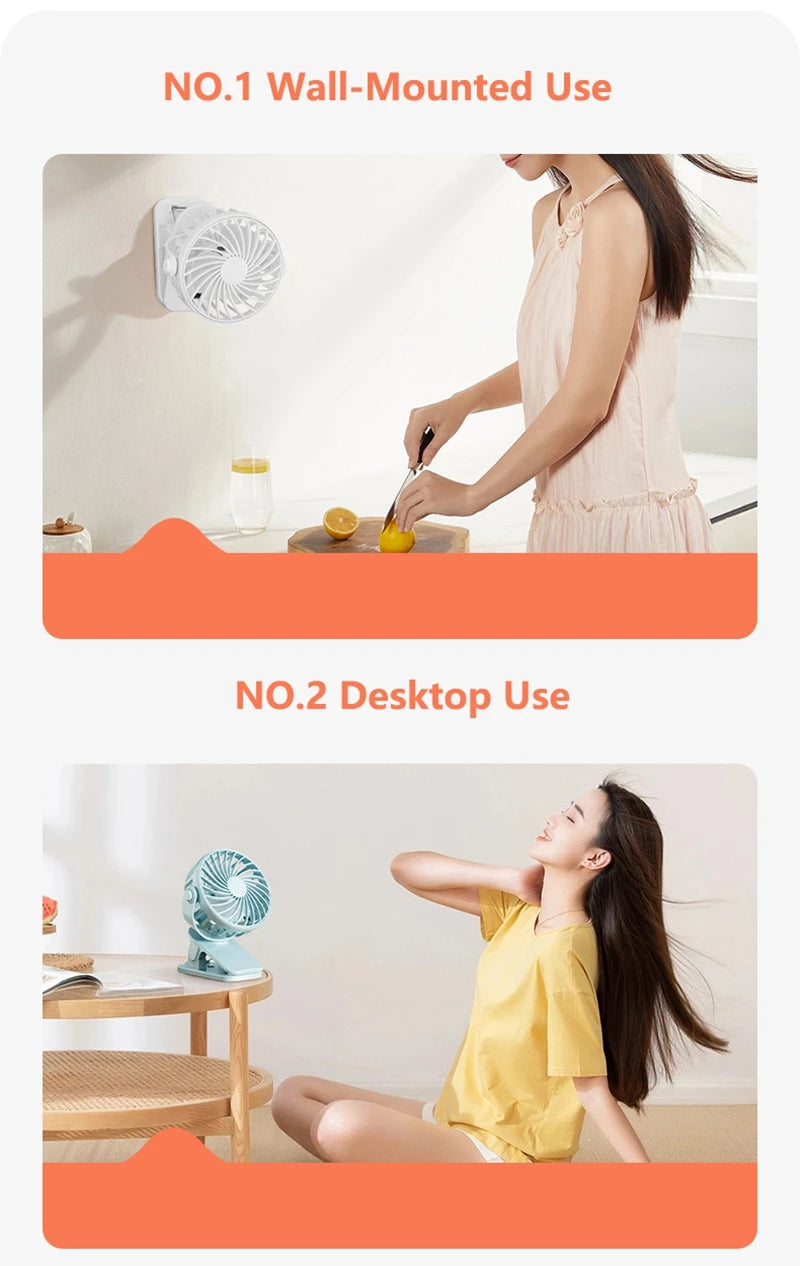 Mini Ventilador Portátil 720 ° Ventilador Portátil Recarregável USB com Lâmpada Noturna Integrada e Rotação, Fluxo de Ar Potente para Viagens, Camping e Atividades ao Ar Livre