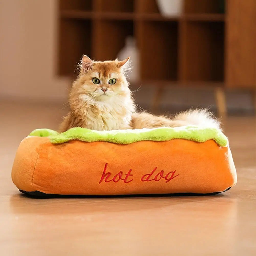 Cama para Animais de Estimação em Formato de Cachorro-Quente, Almofada Macia de Fibra para Cães e Gatos, Casa Quente para Filhotes, Camas Removíveis e Laváveis para Cães e Gatos
