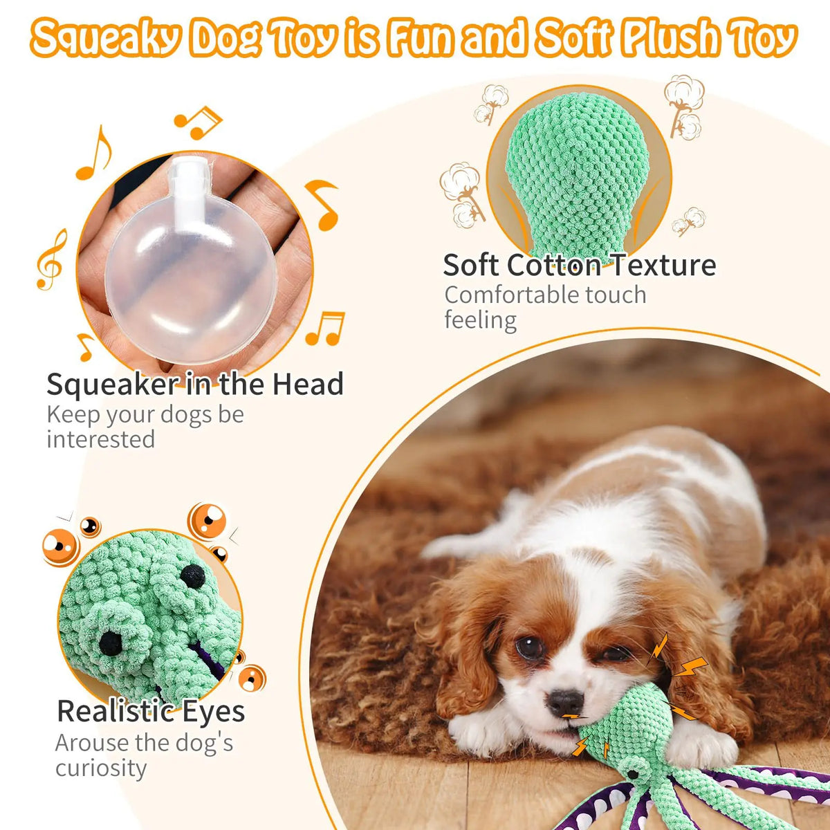 Brinquedo de Pelúcia Interativo para Cães, Polvo com Som e Tentáculos Crocantes, Brinquedo de Mastigar em Formato de Abacaxi com Apito e Som de Crocante, para Cães Pequenos e Médios
