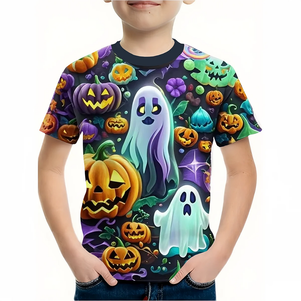 Menino roupas engraçado terror abóbora gráfico t camisa meninos meninas halloween manga curta topos 2-10y crianças presente de halloween festa camiseta