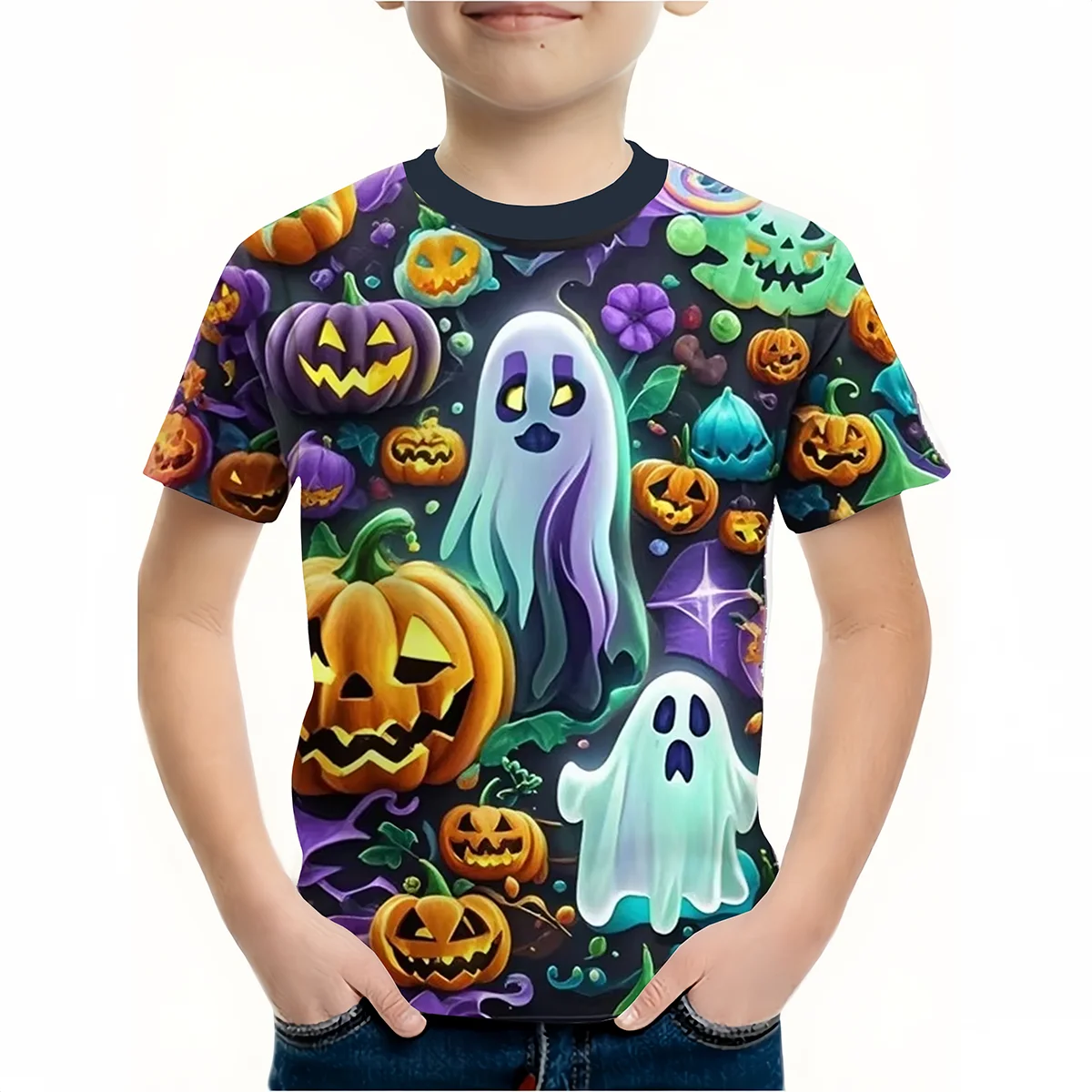 Menino roupas engraçado terror abóbora gráfico t camisa meninos meninas halloween manga curta topos 2-10y crianças presente de halloween festa camiseta