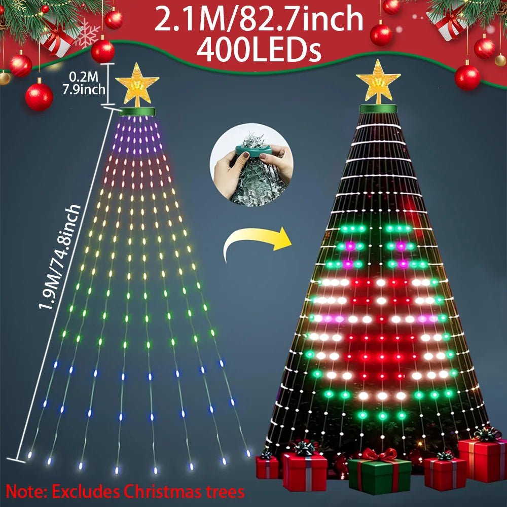 Luzes LED para Árvore de Natal 400 LEDs, Luzes de Cordão RGB Inteligentes para Decoração de Feriados, Controle por APP/Remoto