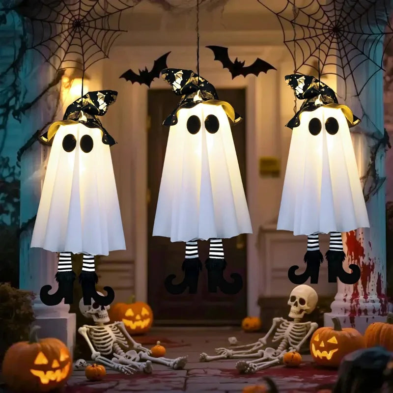 Decorações de Fantasmas Pendurados para Halloween, Ornamentos de Fantasmas Assustadores Iluminados para Quarto, Quintal, Pátio, Jardim, Árvore, Festa, Decoração de Halloween