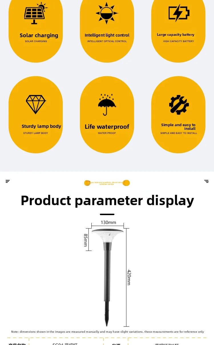 Luz Solar para Jardim, Iluminação Paisagística, Lâmpada Decorativa à Prova d'Água para Caminhos e Quintais
