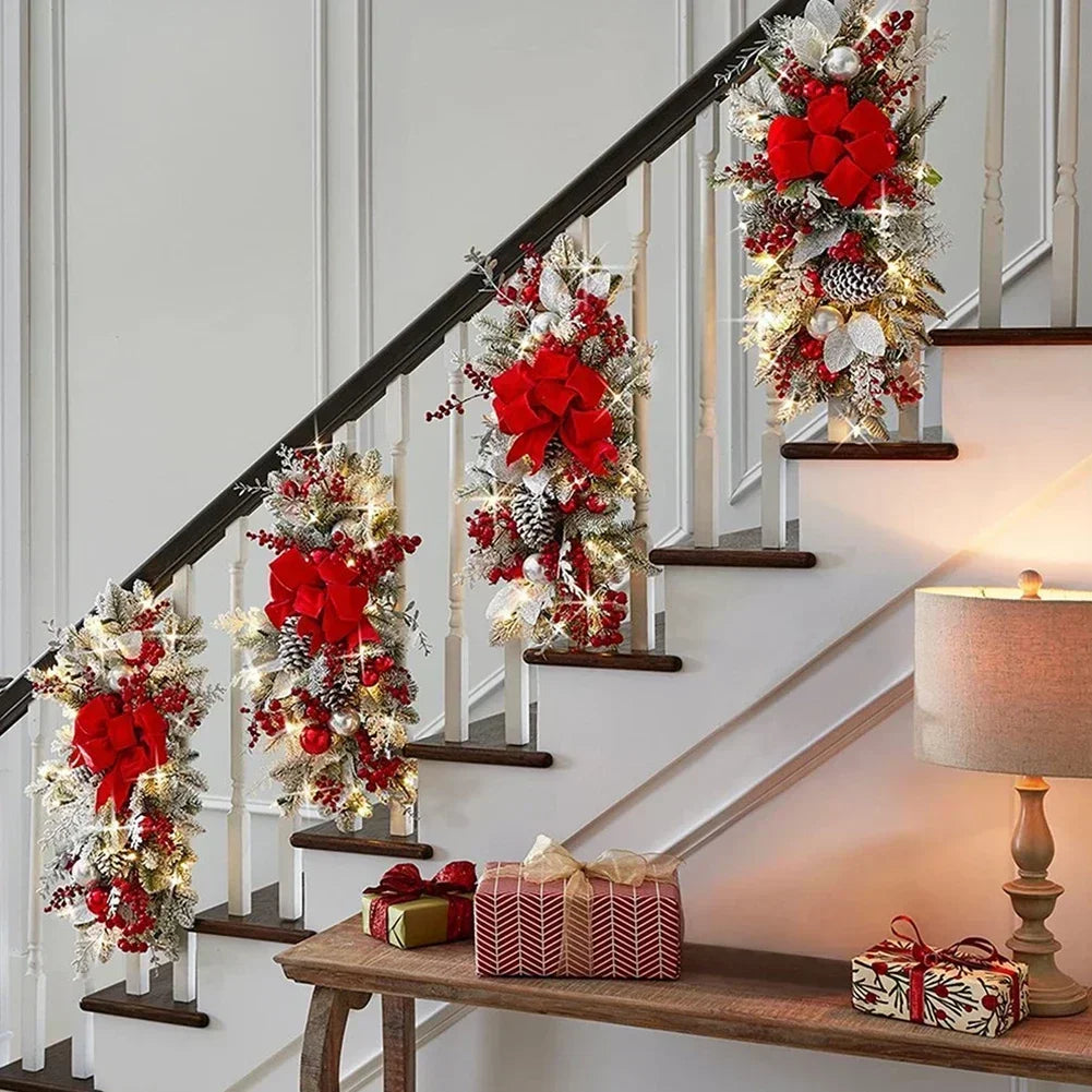 Decoração de escadas pré-iluminadas sem fio acende decorações de escada de natal guarnição guirlanda natal navidad natal