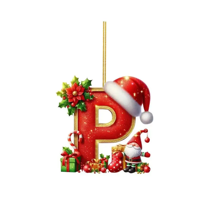 Enfeite de Natal com 26 letras, pingente plano para pendurar, ornamento personalizado, decoração festiva para árvore de Natal, presente para festas de fim de ano.