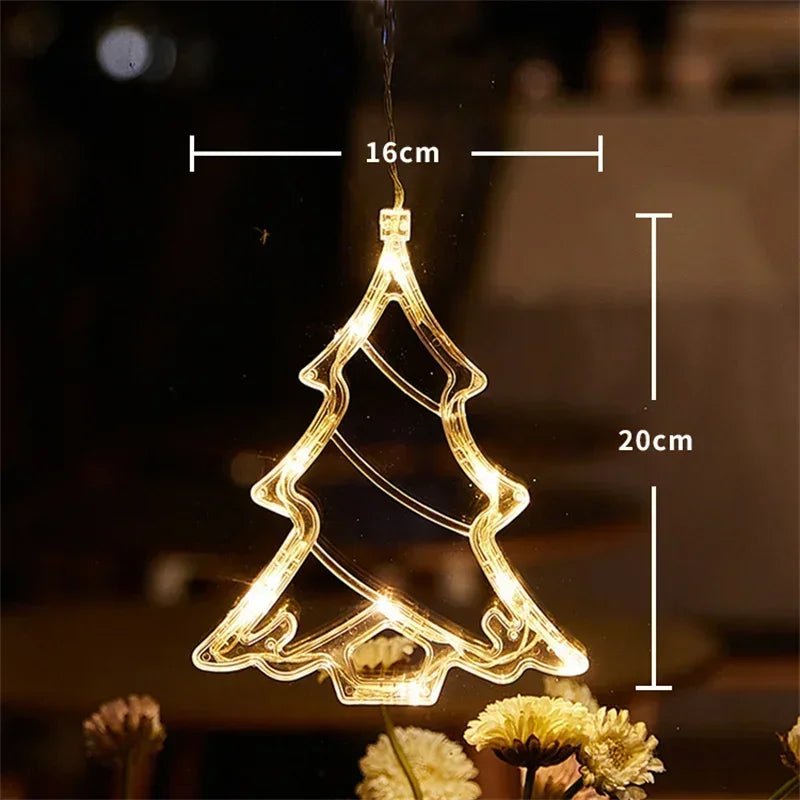 Led luzes da janela de natal silhueta decoração sino árvore de natal papai noel para o ano novo decoração de natal lâmpada de corda de fadas