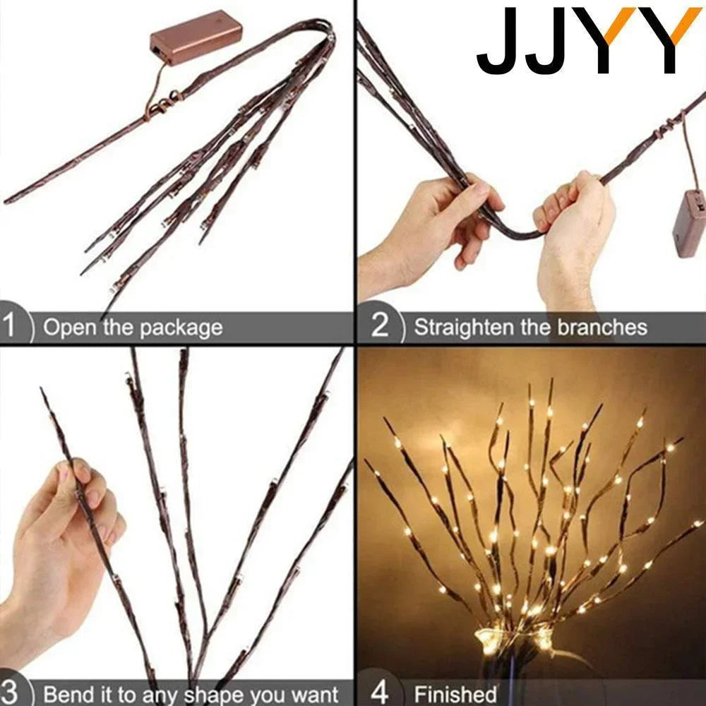 Luz LED para galho de árvore de Natal alimentada por bateria - Dobrável, de alta qualidade, multicolorido, decoração de casa e festa, 20 LEDs