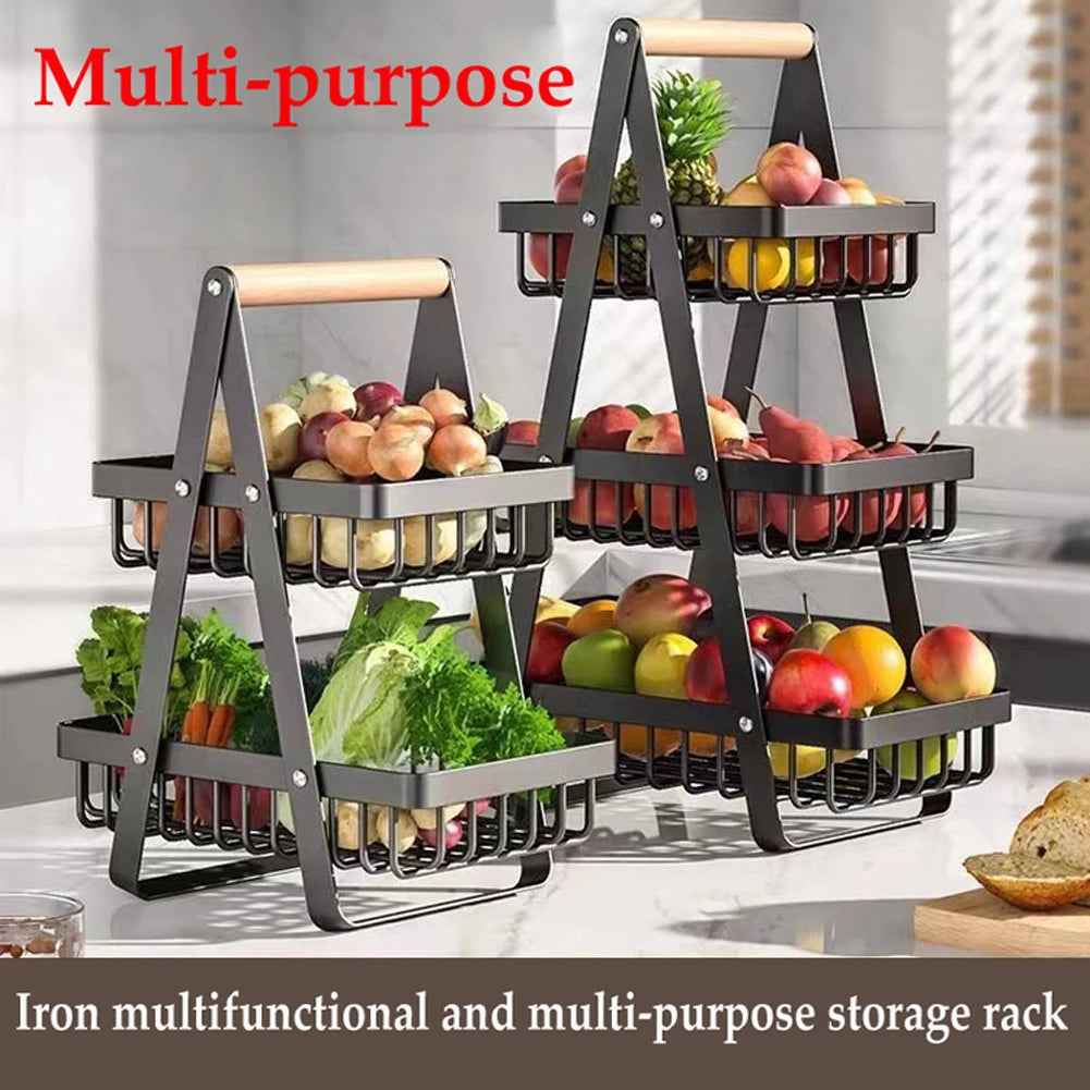 Cesta de armazenamento multifuncional de camada dupla de ferro, prateleira de mesa, mesa de armazenamento de lanche e frutas, com duas camadas de armazenamento na parte superior