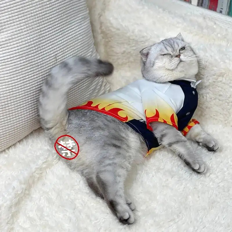 Fantasia de Halloween para Pets Rengoku Kyoujurou, Roupas para Gato e Cão da Equipe de Caça a Fantasmas