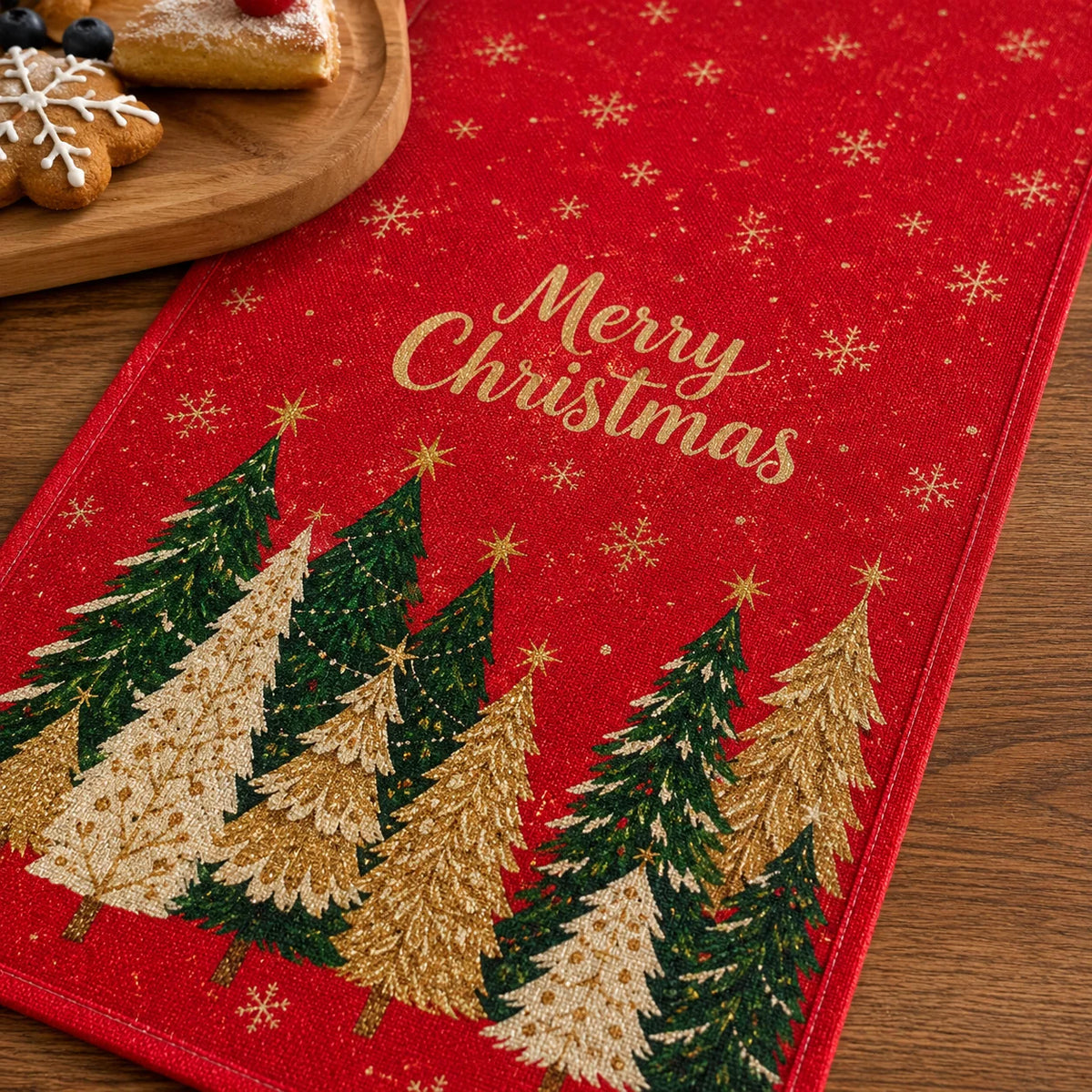 Caminho de Mesa com Tema de Árvore de Natal, Decoração Festiva de Mesa, Adequado para Festas de Natal de Inverno, Decoração de Casa para as Festas, Presente de Natal