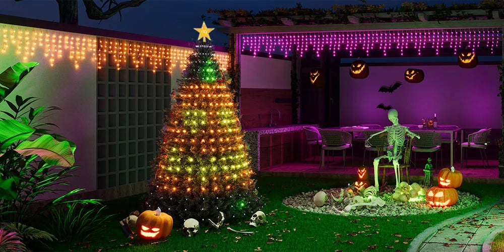 Luzes de Natal RGBIC de 1,8m com 400 LEDs, Luzes de Cordão para Festas com Texto Personalizável, IP65 à Prova d'Água para Decoração de Natal Interna e Externa