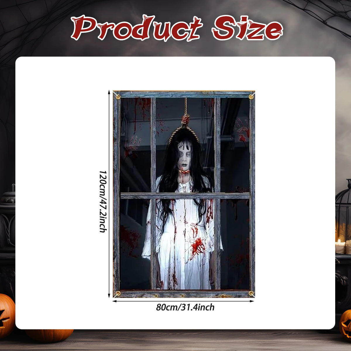 Decorações de capa de janela de Halloween – Tecido assustador, pôster de cortina de silhueta de porta assustadora para decoração de festa interna e externa