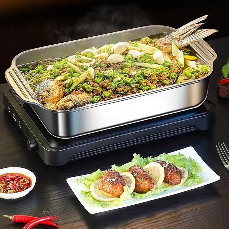Assadeira Profunda de Aço Inoxidável, Bandeja de Cozimento com Tampa, Panela Resistente ao Calor para Forno, Ideal para Grelhar e Cozinhar Diariamente