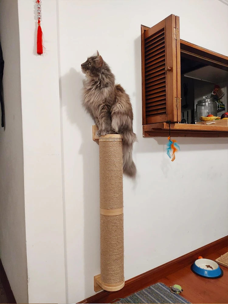 Pós de arranhar para gatos montado na parede, móveis de parede, árvore de madeira para gatos grandes, colunas mais grossas para multi-funções