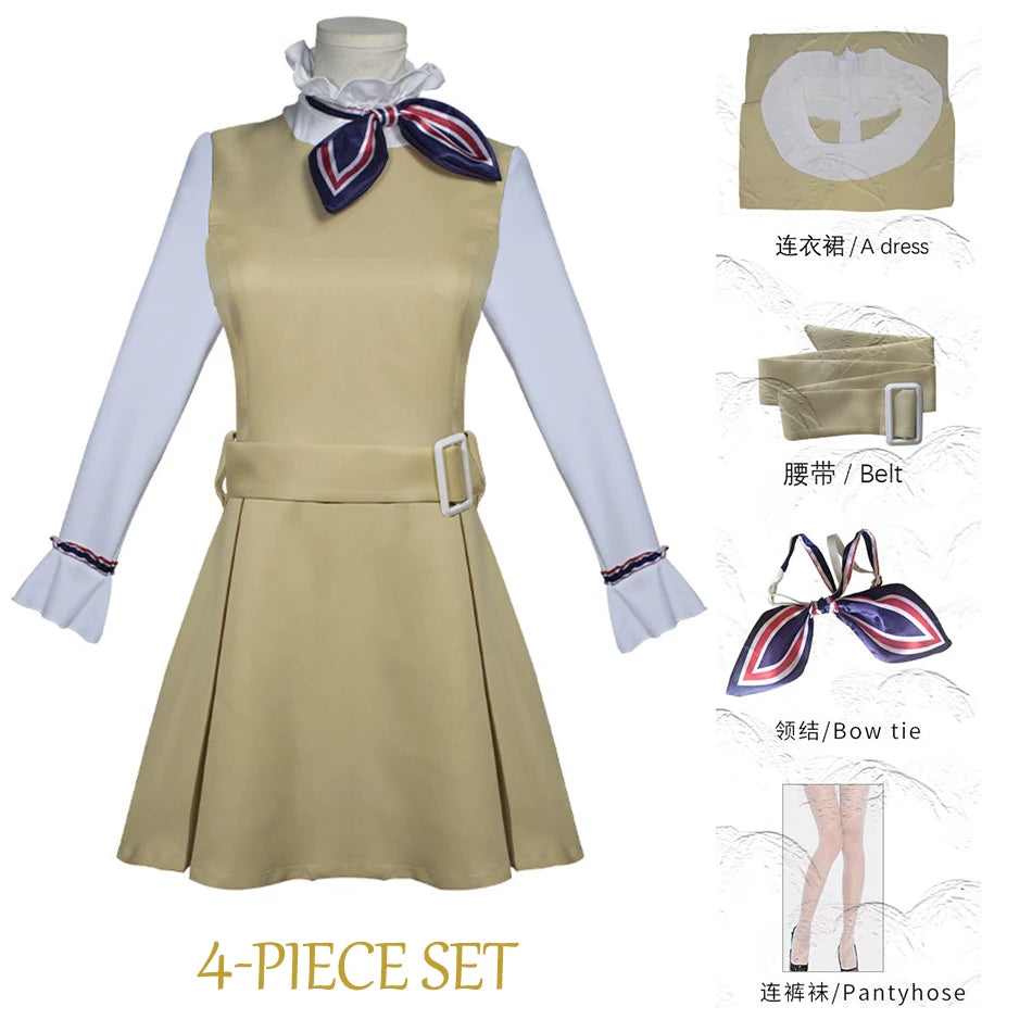 Fantasia megan para meninas, vestido de boneca amarelo com cinto de laço, boneca de terror, roupa de cosplay de halloween, vestido de festa chique