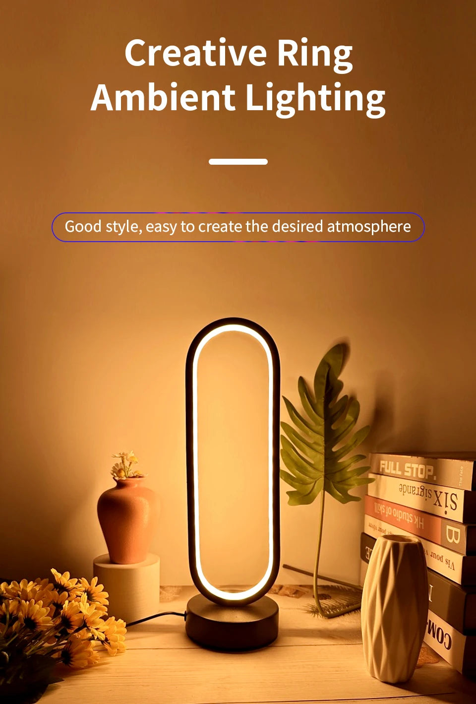 Quarto anel noite lâmpada sala de estar três cores regulável cama lâmpada led noite luz ambiente mesa cabeceira acessórios