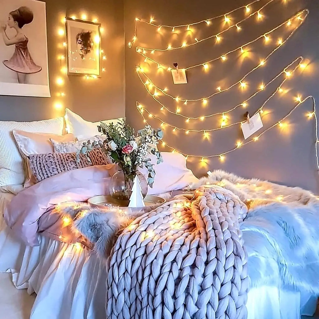 80 Luzes de Natal LED à Prova d'Água para Exterior, Cordão de Luzes de Fada Mini Pisca-Pisca com Controle Remoto, 8 Modos, Alimentadas por Pilha, para Uso Interno e Externo