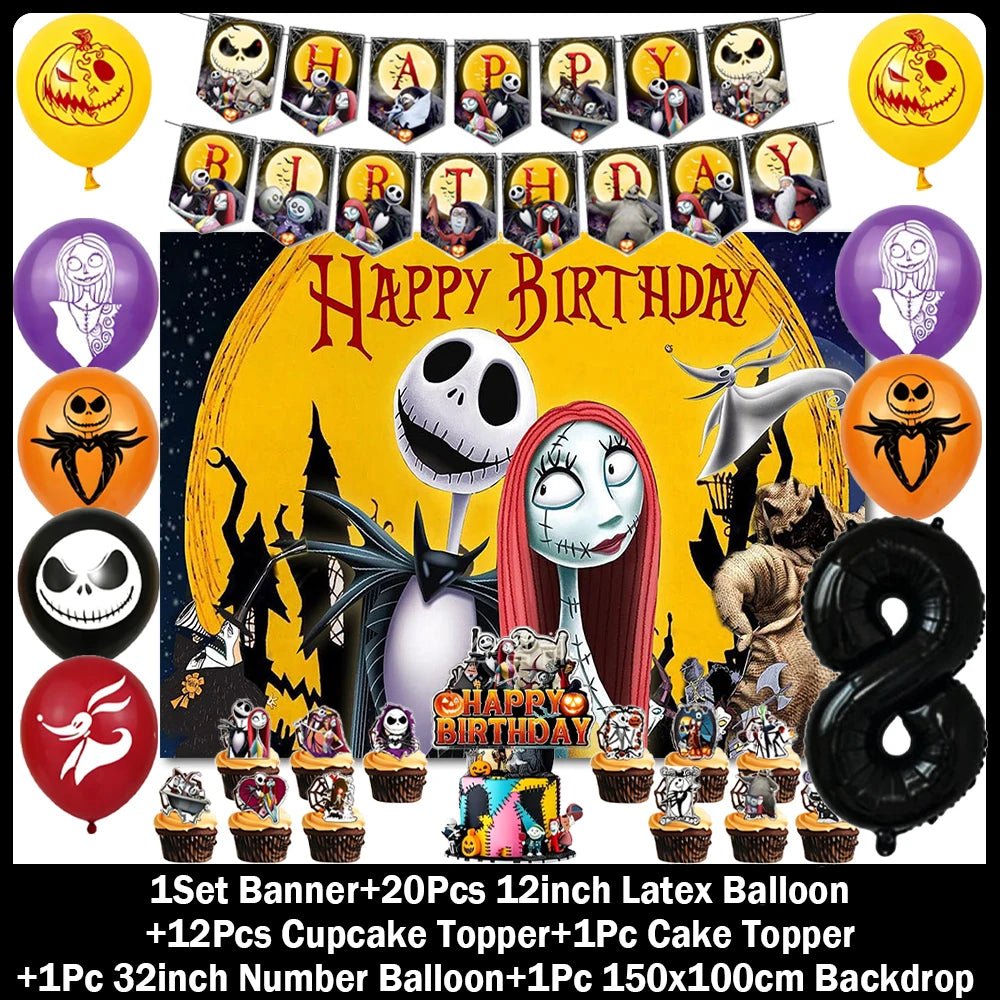 Decorações de Aniversário com Tema de Halloween, Painel de Fundo de O Estranho Mundo de Jack, Balões de Festa, Topos de Bolo - Kasa & Pet