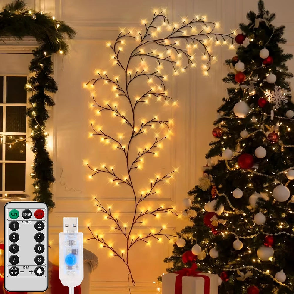 Lâmpada de Ramo de Árvore com 96 LEDs, Decoração de Parede para Quarto, Luz de Faixa em Forma de Galho de Salgueiro, 8 Modos de Iluminação, Luz de Ambiente DIY, Iluminação para Casa