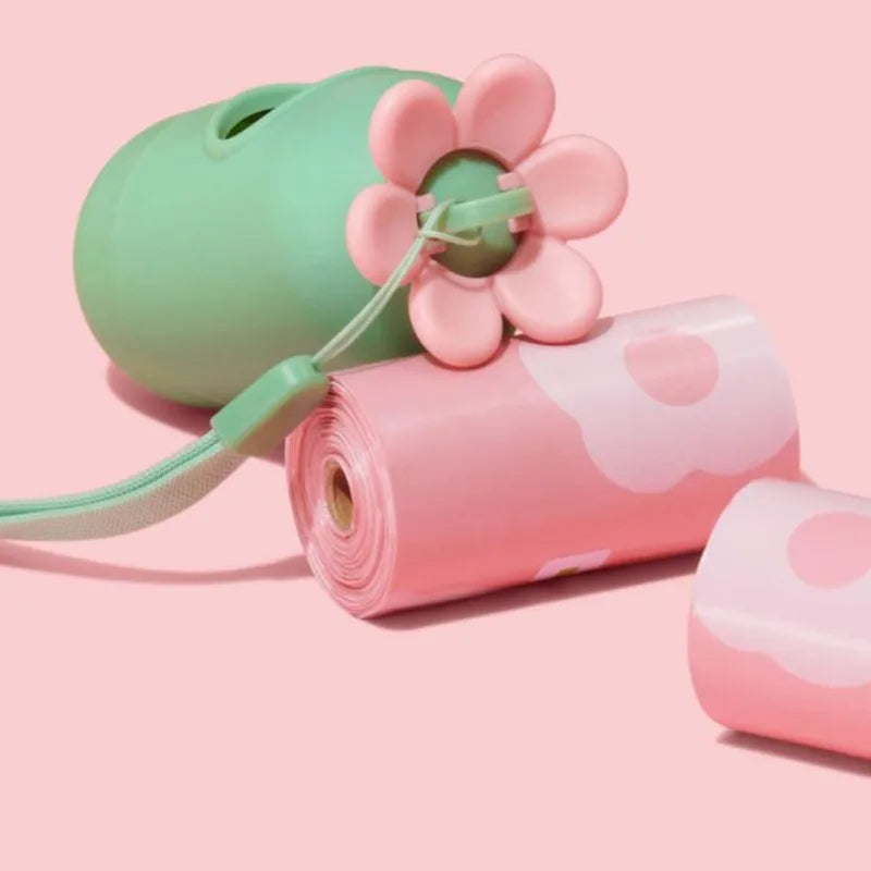 Saco Coletor de Dejetos de Animais Portátil com Estampa de Flor Rosa, Dispensador de Sacos para Lixo de Cães, Acessórios de Limpeza