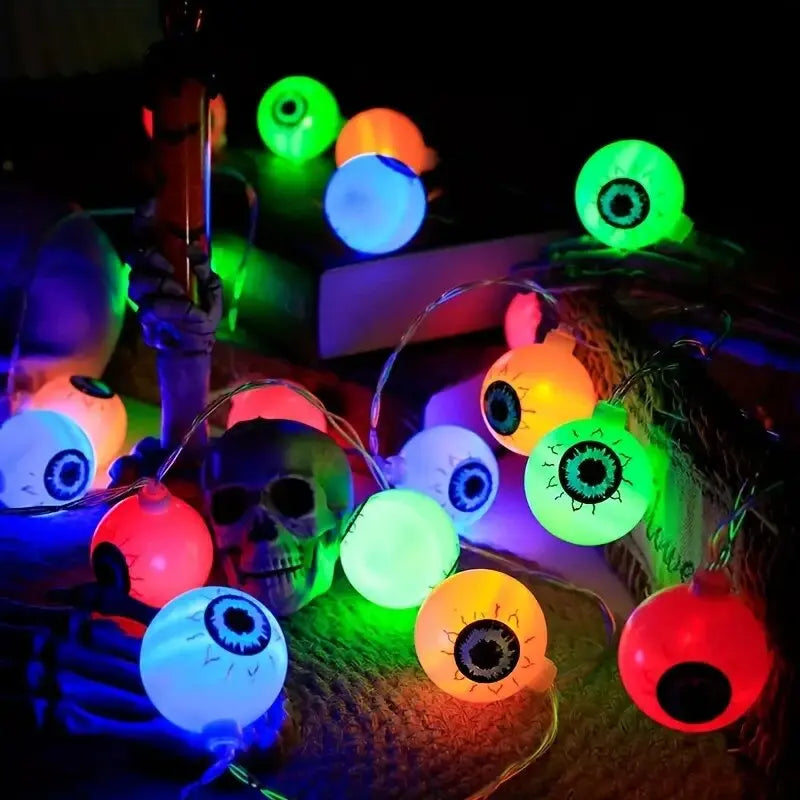 Decorações de Halloween, Luzes de Cordão em Forma de Olho, Luzes LED de Fada, Decoração de Festa de Terror, Funcionamento a Bateria