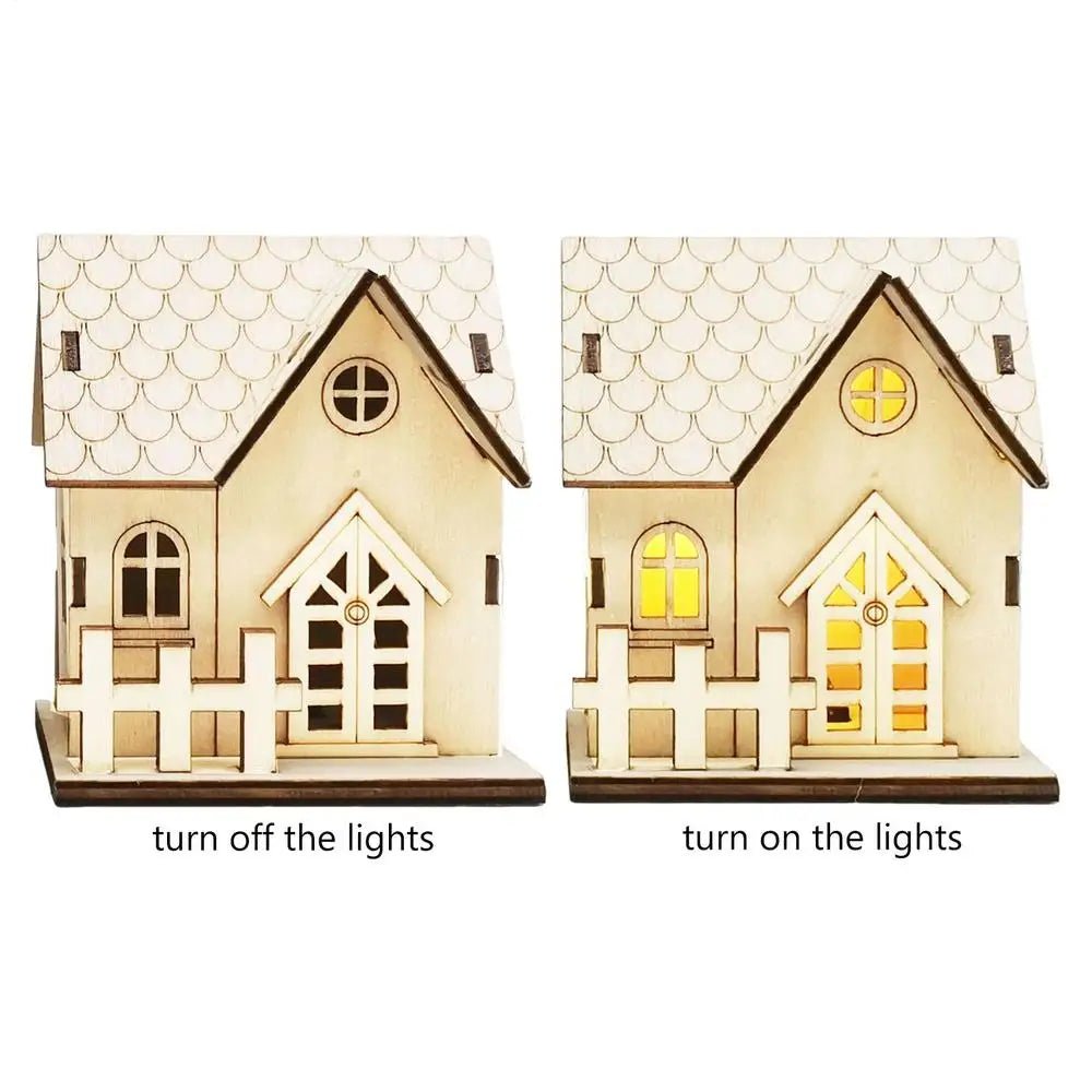 Luz de Natal LED com cordão Bateria Lanterna de incandescência de madeira Casa pequena Pingente para decoração de mesa