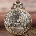 Vintage Bronze Wolf Animal Head Relief Quartz Pocket Watch with Necklace Chain Pendant Great Gift for Men's Kids Clock Watch