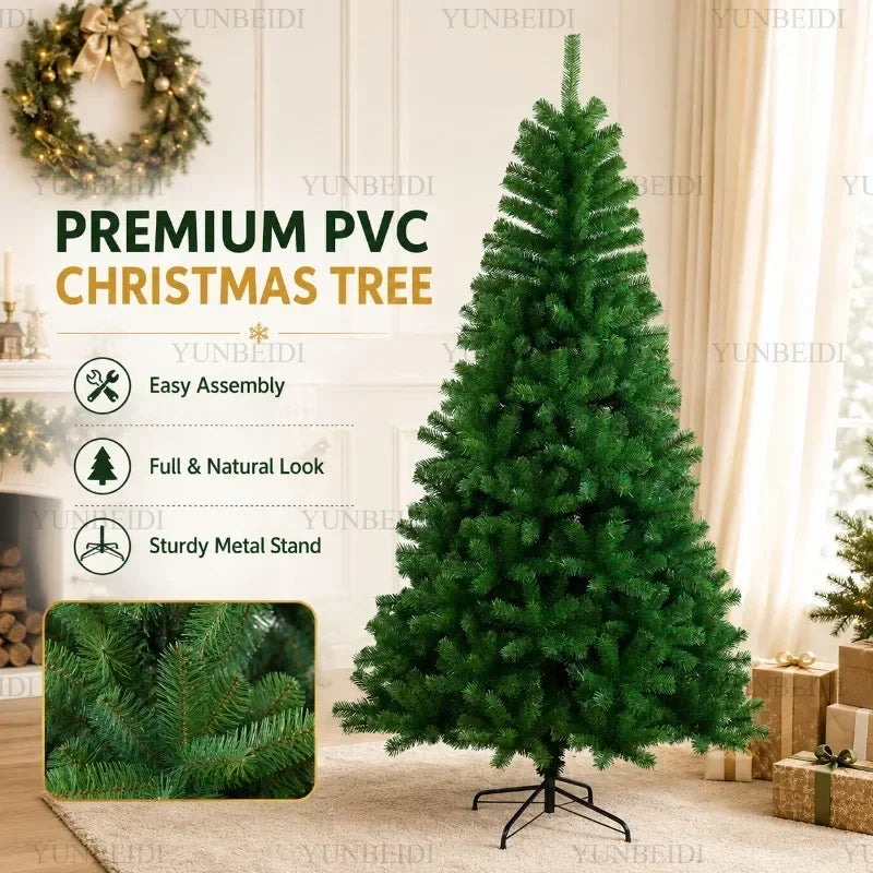 Árvore de Natal Artificial Grande em PVC com Luzes LED, de 120cm a 300cm, Decoração para Festa de Natal e Ano Novo em Família