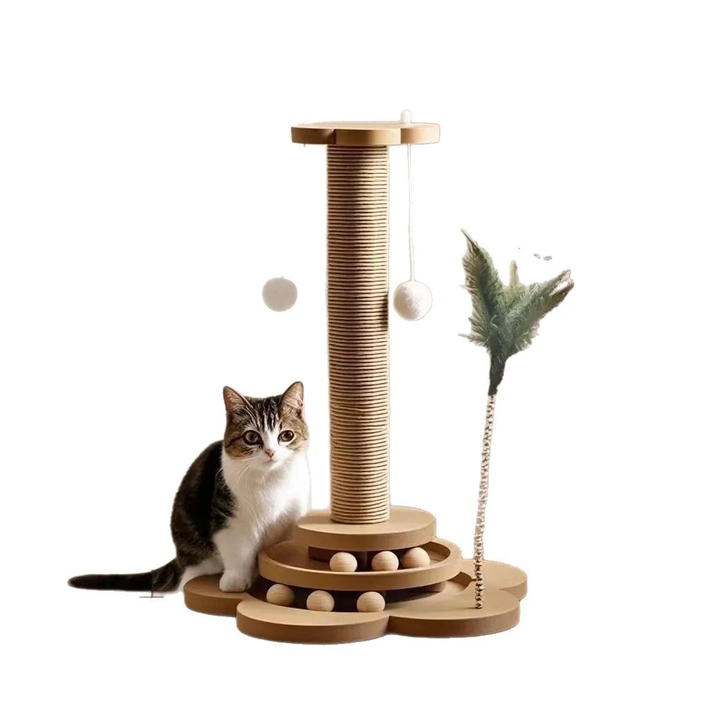 Arranhador de Sisal para Gatos com Estrutura de Escalada Integrada, Almofada de Arranhar Durável e Não Desgastável, Brinquedo Interativo para Gatos de Interior