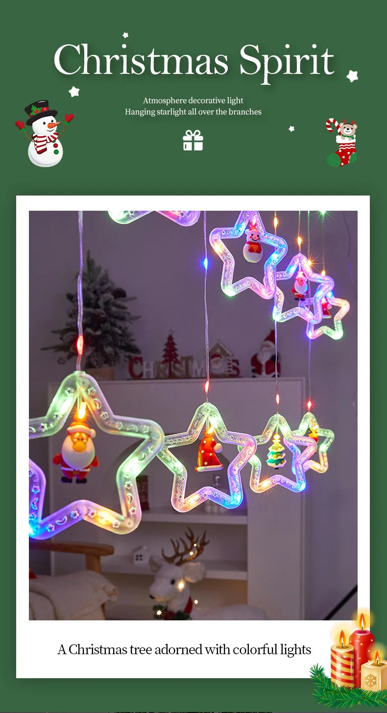 Decoração de lâmpada de janela de natal luzes de cortina de fadas 8 modos de trabalho luzes de corda de árvore de natal para festa de casamento decoração de casa