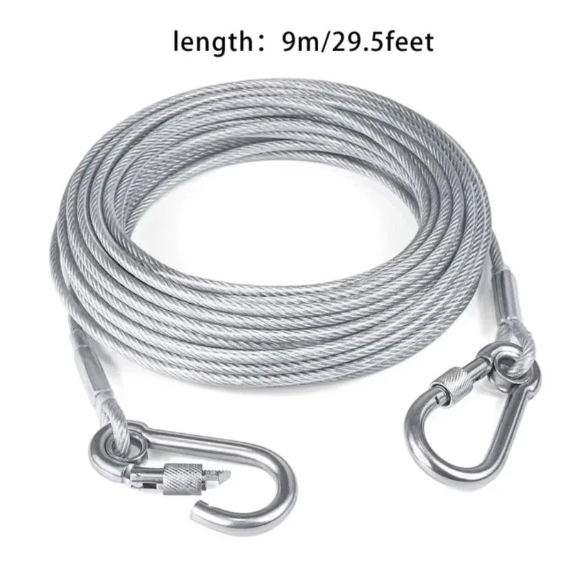 Corda de Amarração Dupla para Cães com Fivela de Metal, Cabo de Aço Antiferrugem, Coleira para Treinamento ao Ar Livre, Alça de Tração Durável