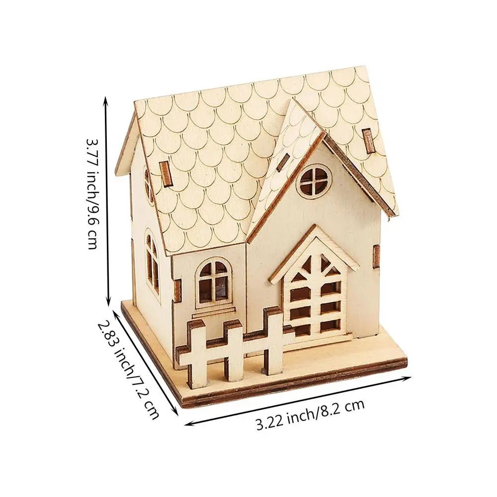 Luz de Natal LED com cordão Bateria Lanterna de incandescência de madeira Casa pequena Pingente para decoração de mesa