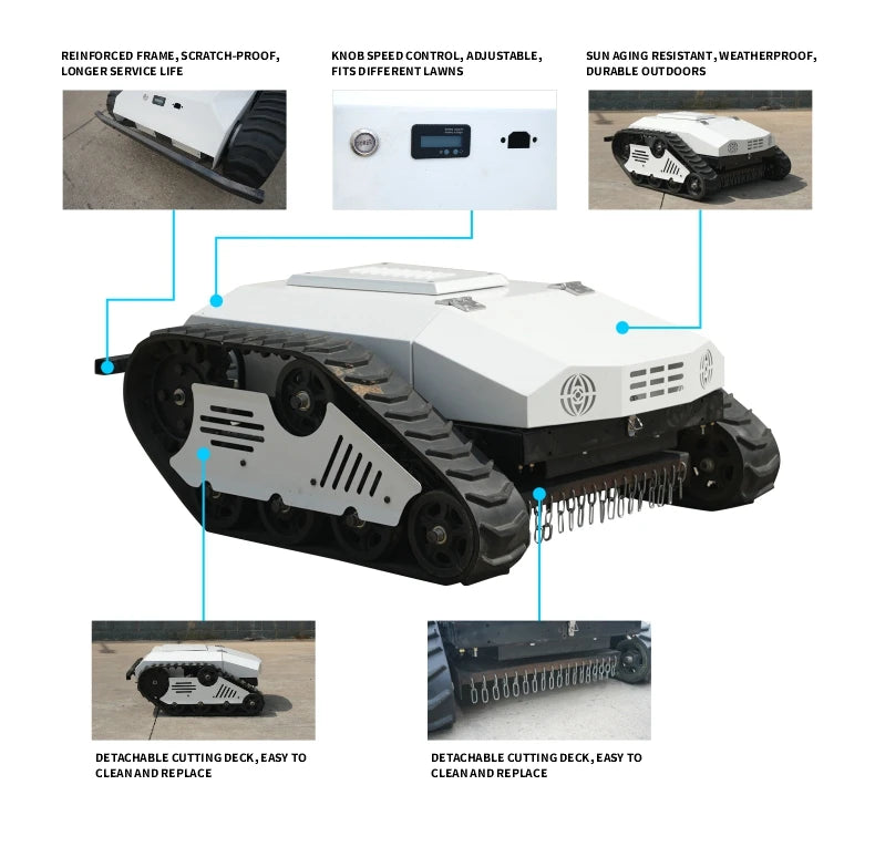 Cortador de Grama Elétrico Personalizado com Baixo Consumo de Combustível e Controle Robótico para Terrenos Inclinados