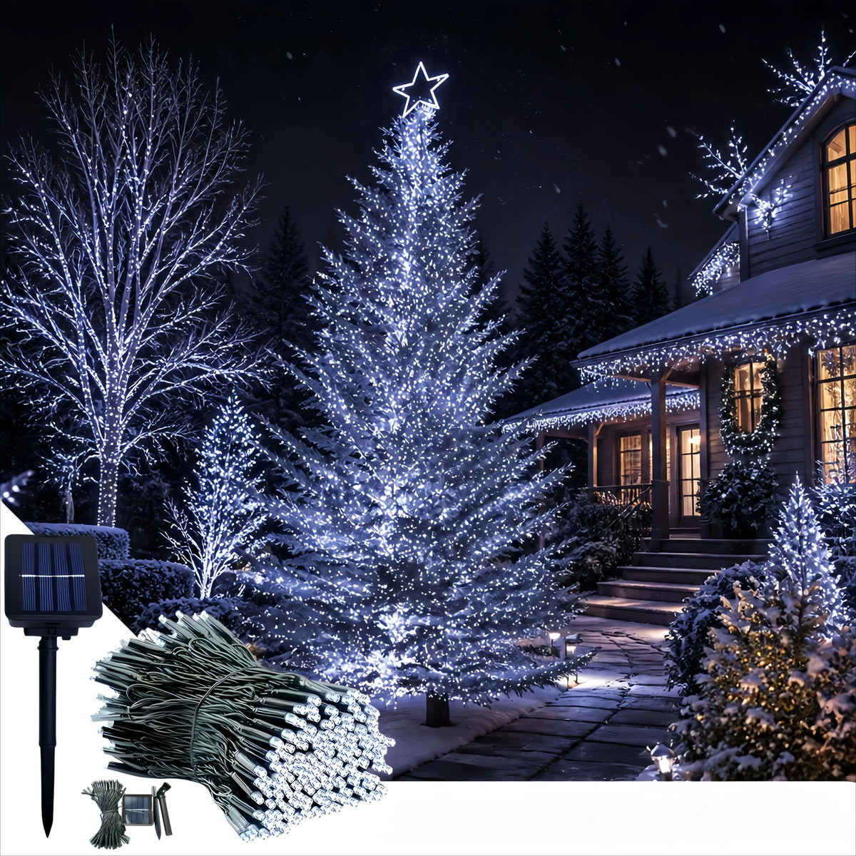 Luzes de Cordão LED Alimentadas por Energia Solar com 8 Modos de Piscar Diferentes, Ideais para Decorar Jardins, Casamentos, Halloween e Natal
